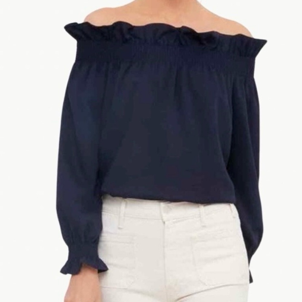Tuckernuck Navy Off the Shoulder Marguerite Blouse NWT
